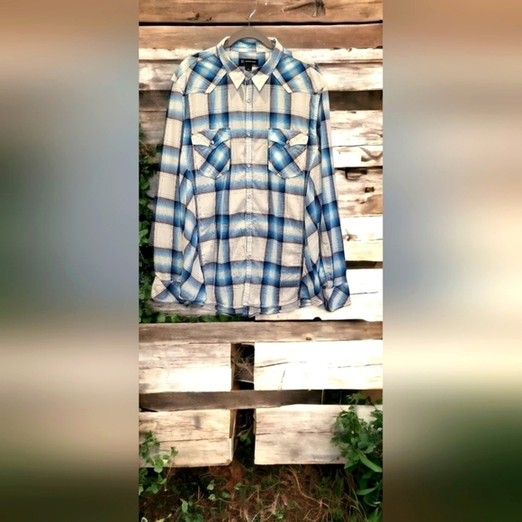 INC Western Button-down Long Sleeve Western Shirt with Pearl Snaps - Picture 1 of 8